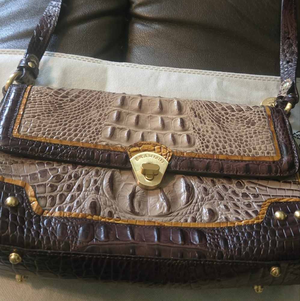 Brahmin Tan and Brown Embossed Leather Bag